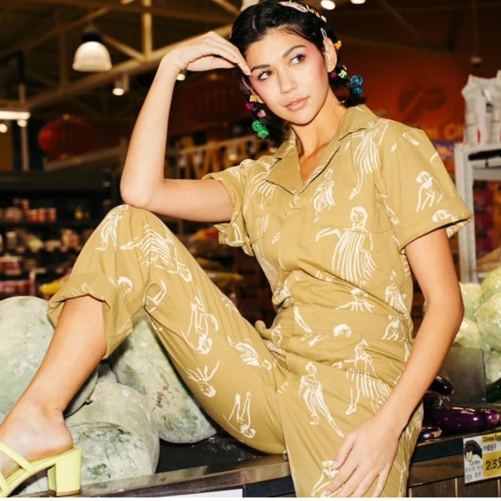 My Little Belleville Willow Jumpsuit Mustard Yellow People Print Boiler Suit S